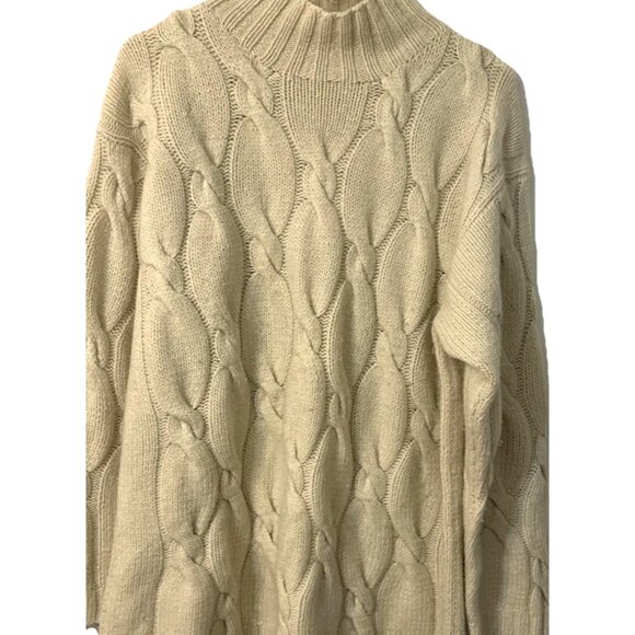 Neiman Marcus 100% Cashmere Chunky Mock Neck Cable Sweater Size Large - Picture 3 of 5